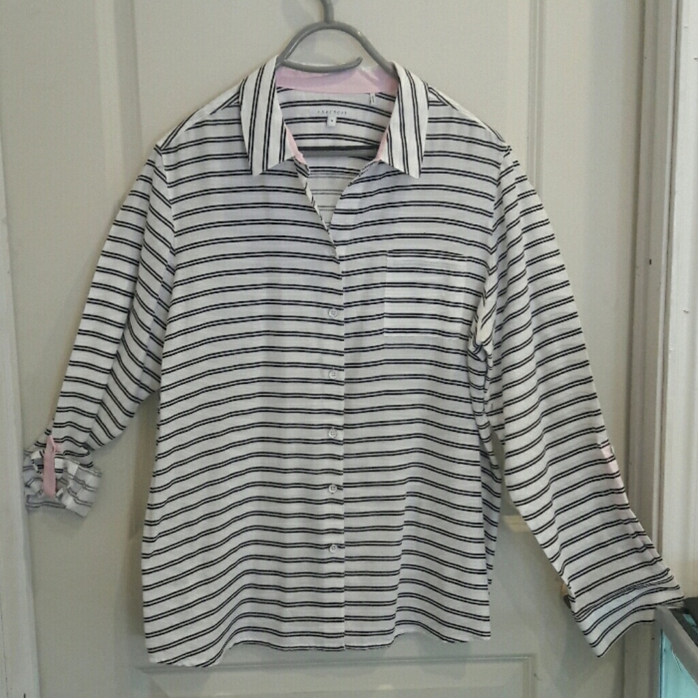FOXCROFT white button dwn shirt w blk stripes sz18