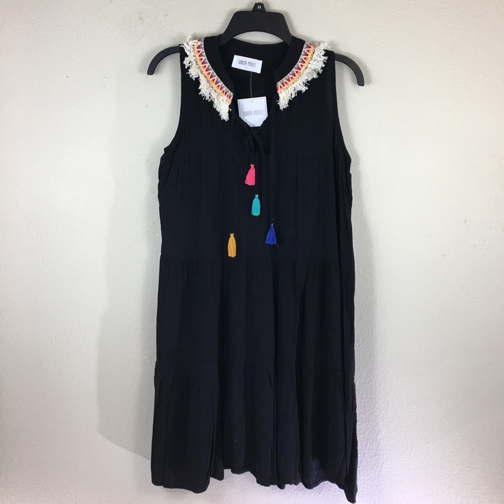 Black Sleeveless Dress with Tassels and Fringe