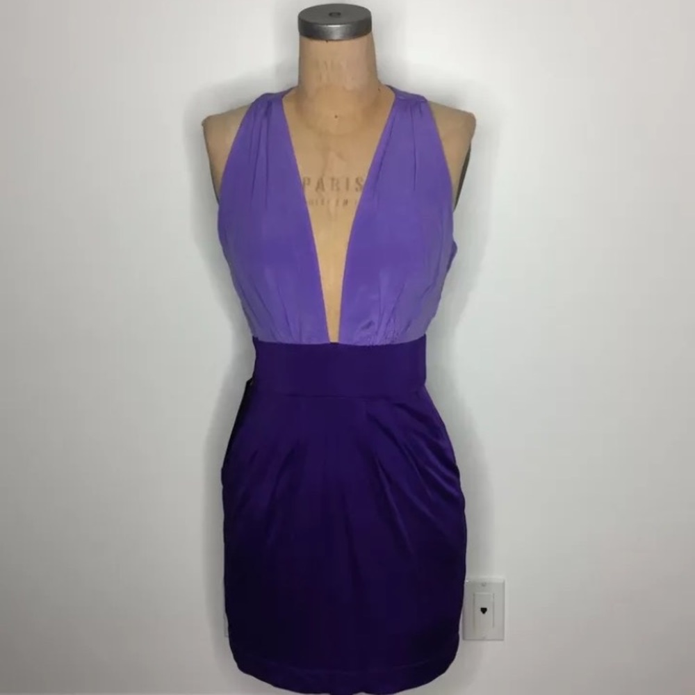 Bebe Deep V Purple Dress
