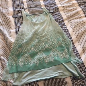 Tank top with sheer overlay