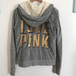 Victoria Secret Pink faux fur lined zip up jacket