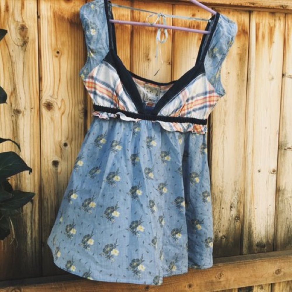 Unique plaid and floral free people blouse