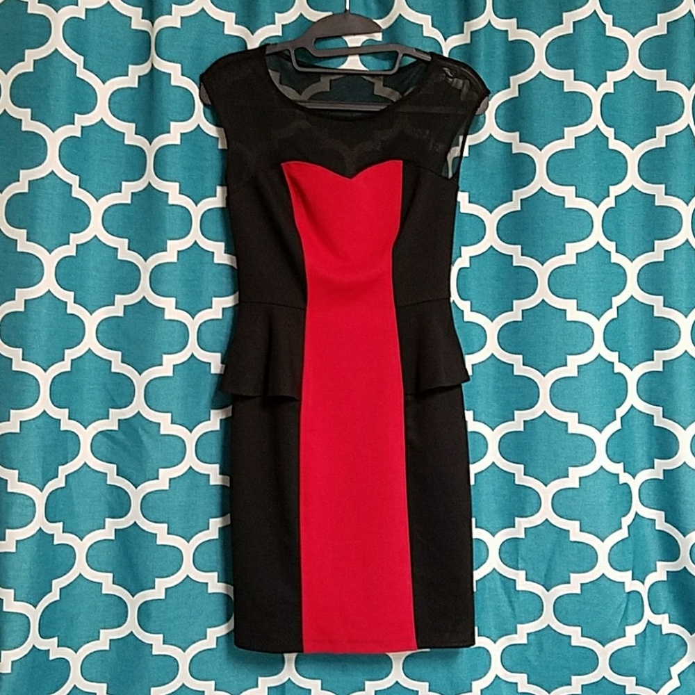 Black & Red Peplum Bodycon Dress