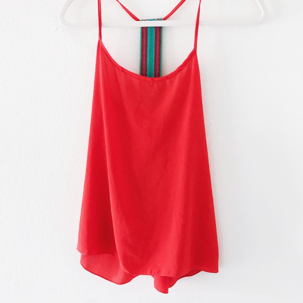 embroidered t-strap back tank top