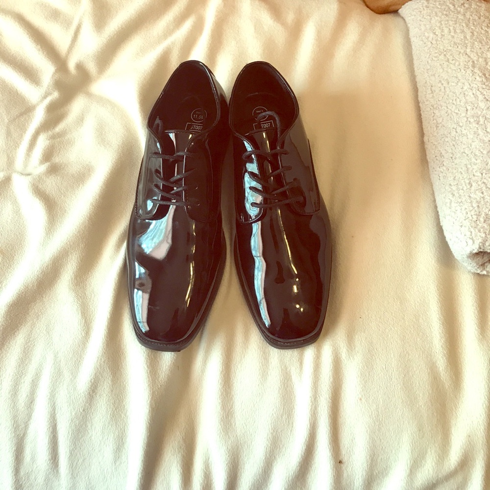 Size 11.5. After Six gloss black shoes.