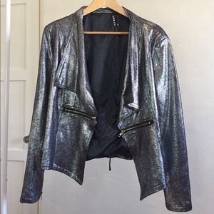 Silver Faux Dragon Skin Bomber Jacket