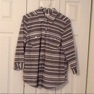Grey and white stripe 3/4 sleeve blouse