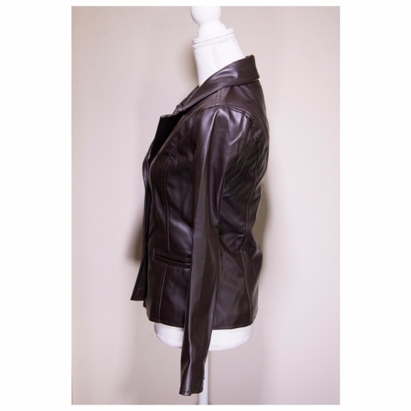 AE Emporio Dark Brown  Vegan Leather Jacket Small - Picture 4 of 6