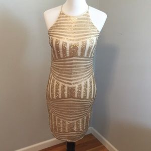 Gold sequin fitted dress