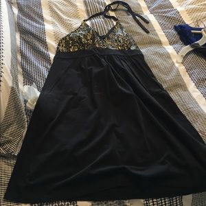 Black and gold halter dress