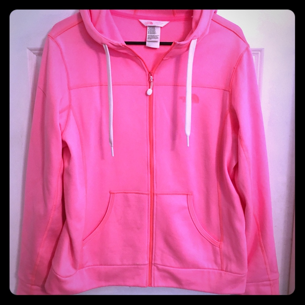 Neon pink North Face zip up hoodie