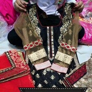 silk indian salwar kameez bridal red katan dupatta