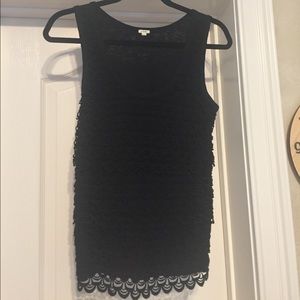 J.Crew Scalloped Black Lace Tiered Tank
