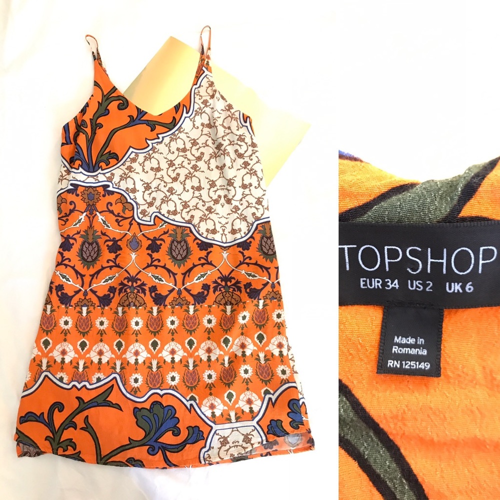 TOPSHOP Spaghetti Strap Dress Bright Orange Size 2