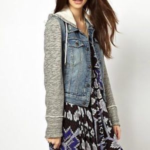 Free People Knit Hooded Denim Jacket