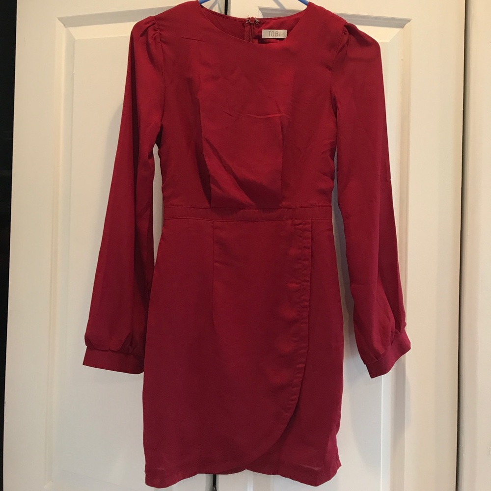 Long sleeved red cocktail dress