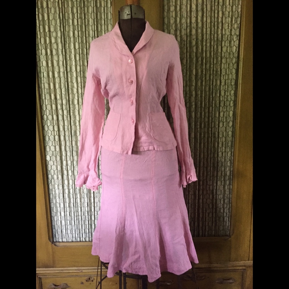 Pink Linen Dress 🌸 Jacket & Skirt