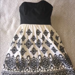 Strapless Embroidered Black & White Dress
