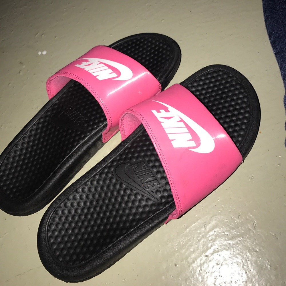 Pink Nike slides
