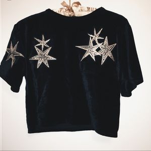 ZARA Black Velvet Short Sleeve Shirt