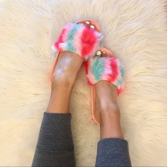 •LAST 1• Cotton Candy Furry Slides 🍬 - Picture 4 of 8