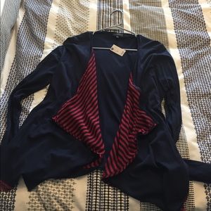 Navy and red open cardigan