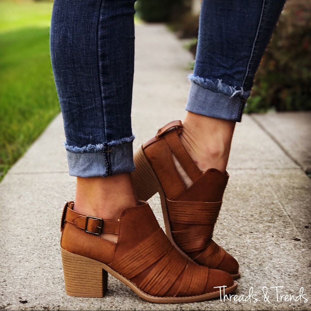 FINAL PRICE! Cognac Buckle & Strap Booties - Picture 2 of 6