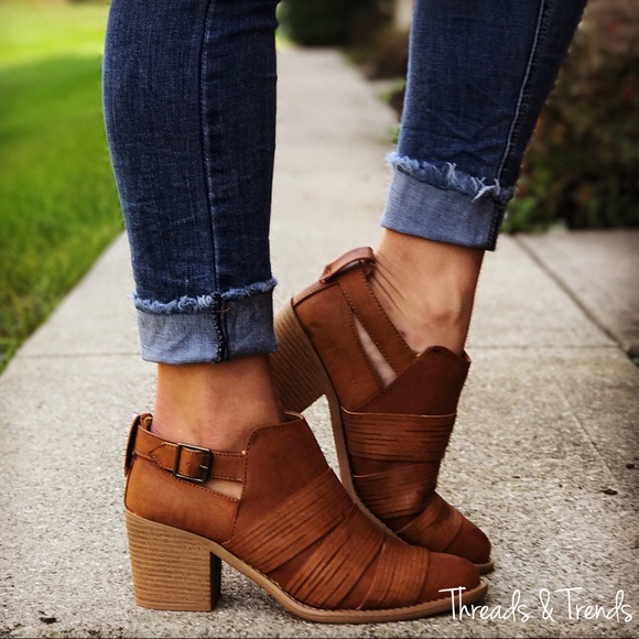 FINAL PRICE! Cognac Buckle & Strap Booties - Picture 2 of 6