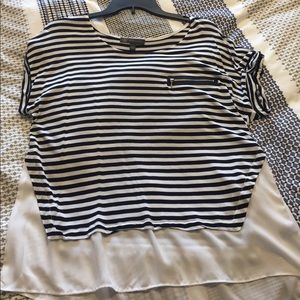Blue and white striped top with zipper pocket