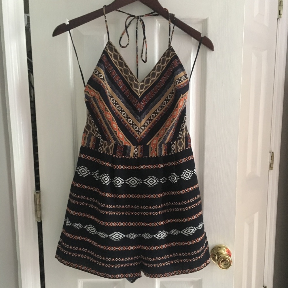OWO FABRIK Aztec Print Halter Top Romper