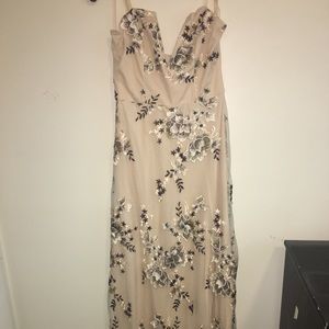 Tan floral prom dress