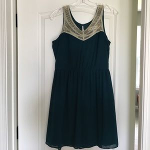 🆑 3/$15 Boutique Teal Dress with Gold Detailing