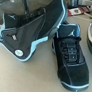 Jordans team 12.5 high tops black n baby blue shoe