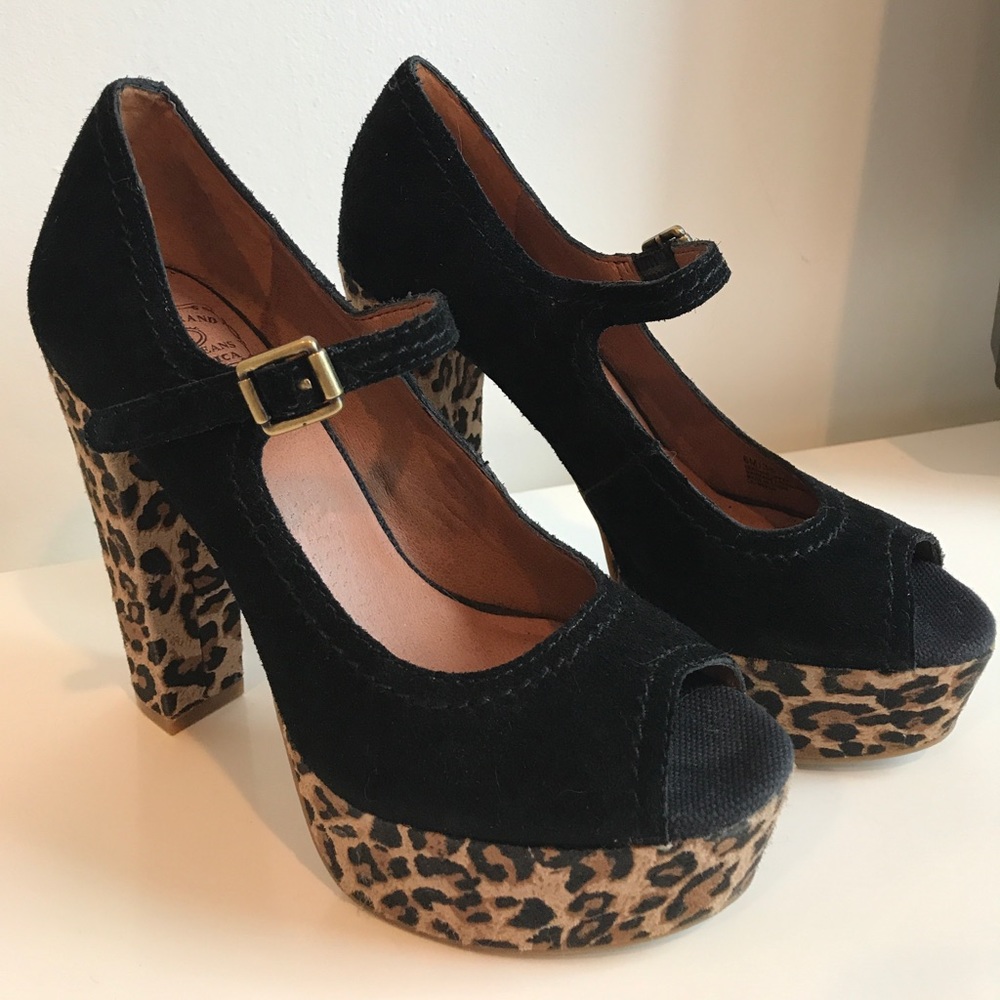 Lucky Brand suede peep-toe maryjane leopard pumps