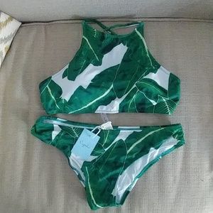 Green Leaf Print Bikini