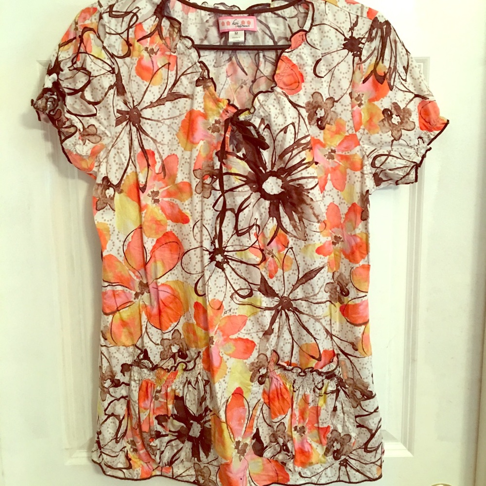 Orange floral Koi scrub top