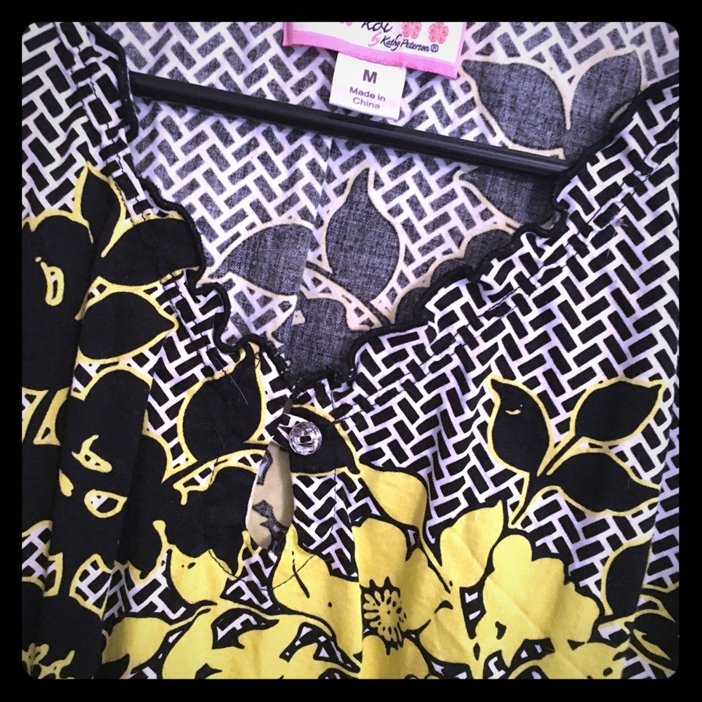 Black and yellow floral Koi scrub top