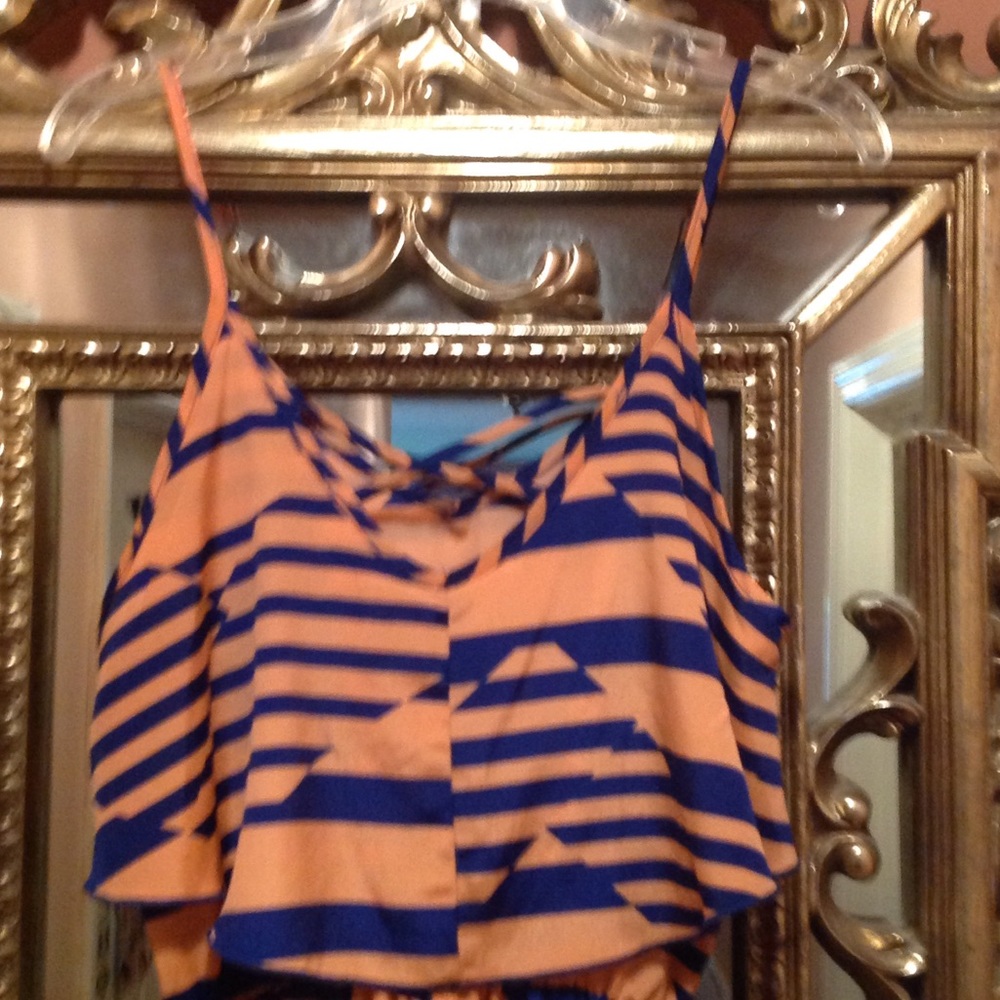 XS Peach and Blue Spaghetti Strap Jumpsuit - Picture 2 of 4