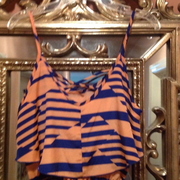 XS Peach and Blue Spaghetti Strap Jumpsuit - Picture 2 of 4