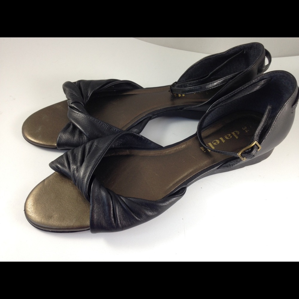 Black Leather Flat Sandals