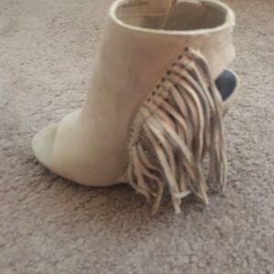 NWB fringe suede peep toe booties
