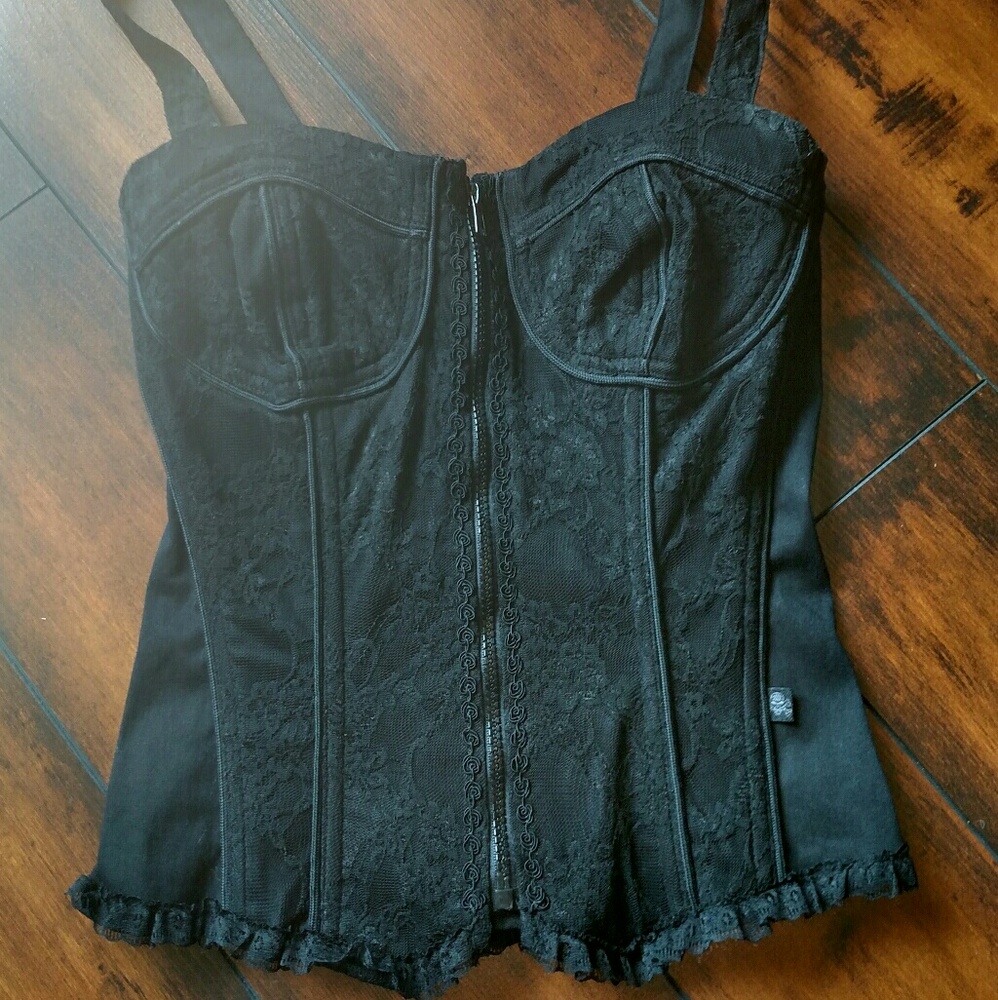 Tripp NYC Black Gothic Lace Corset Bustier Top S
