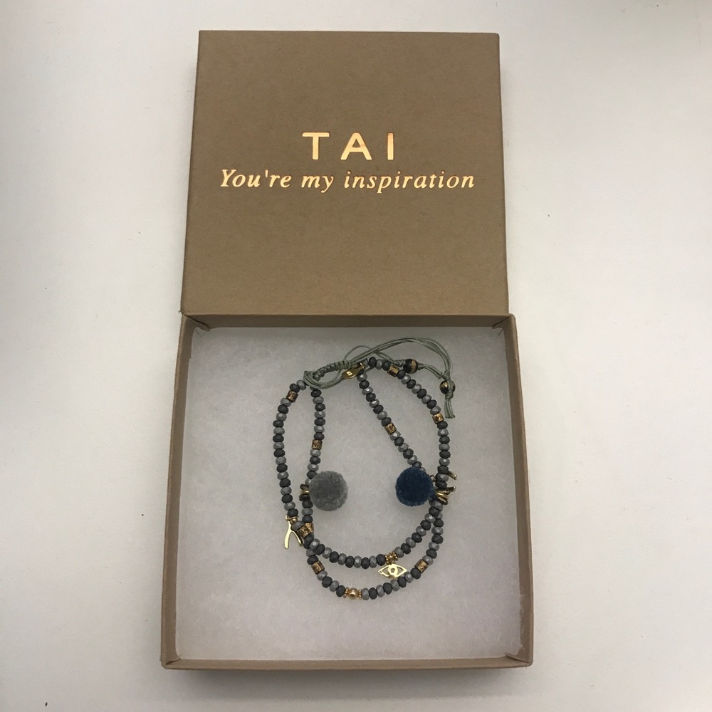 Tai Evil Eyes Pom-Pom Bracelet