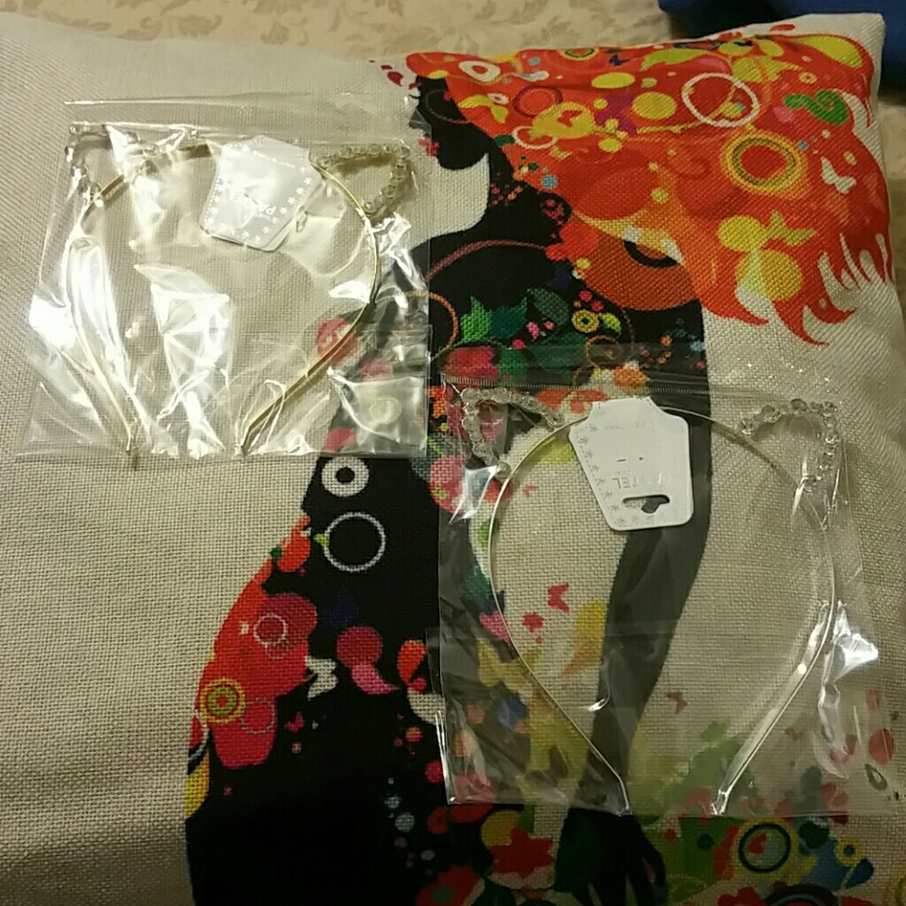 Cat Ear Head Band in Silver or Gold w/Rhinestones