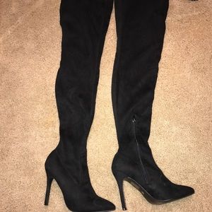 Black suede thigh high heels