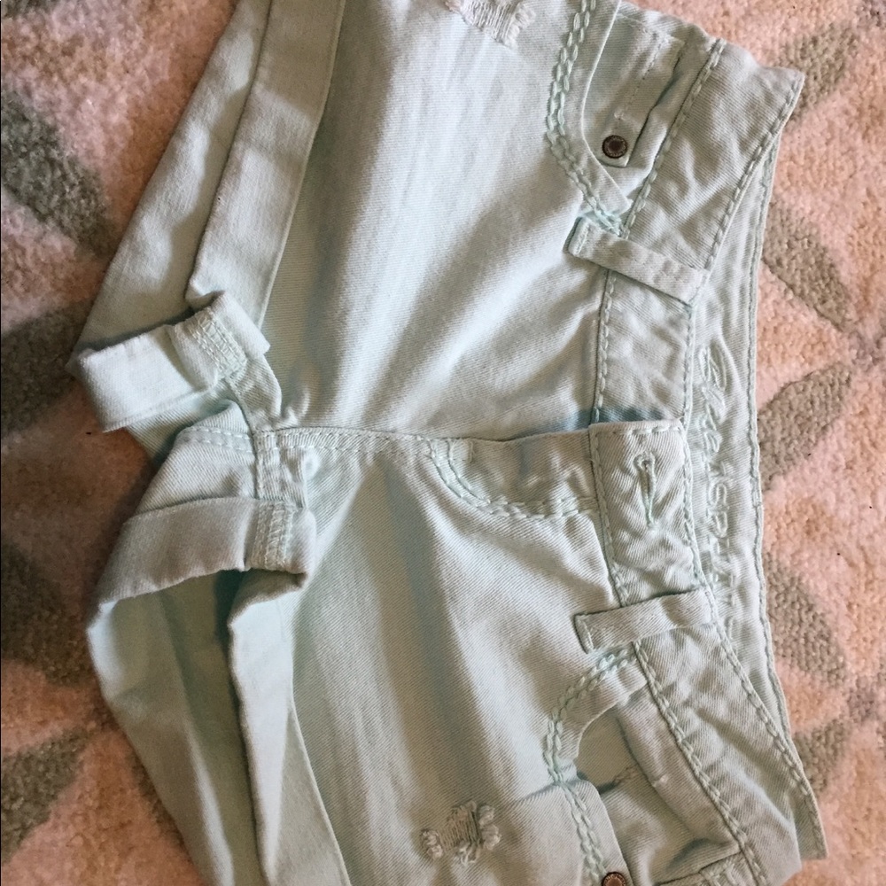 Mint color denim shorts