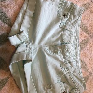 Mint color denim shorts