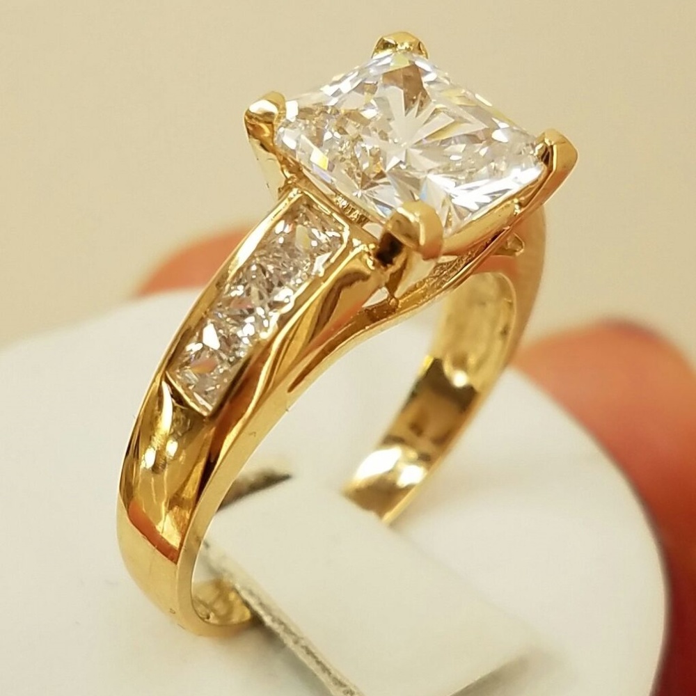 Engagement ring 14k Yellow Gold 3ct Princess