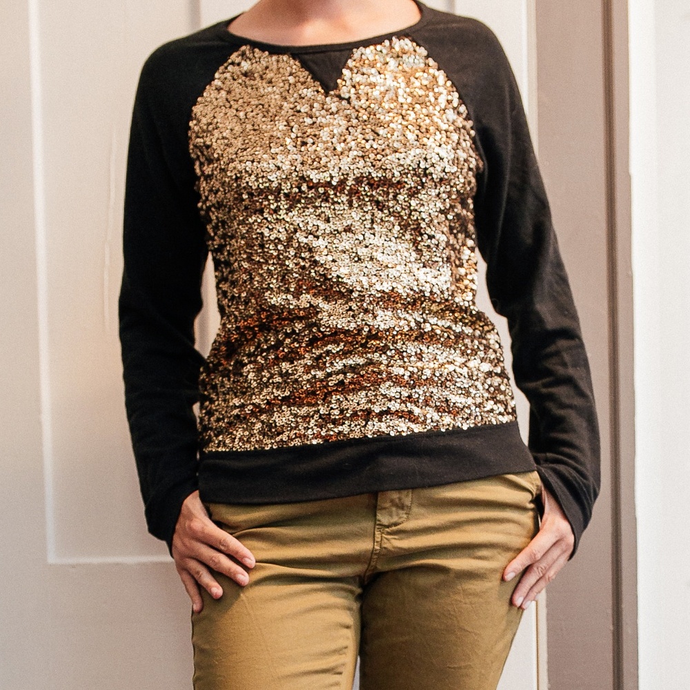 The Limited Black Raglan Sequin Sweatshirt