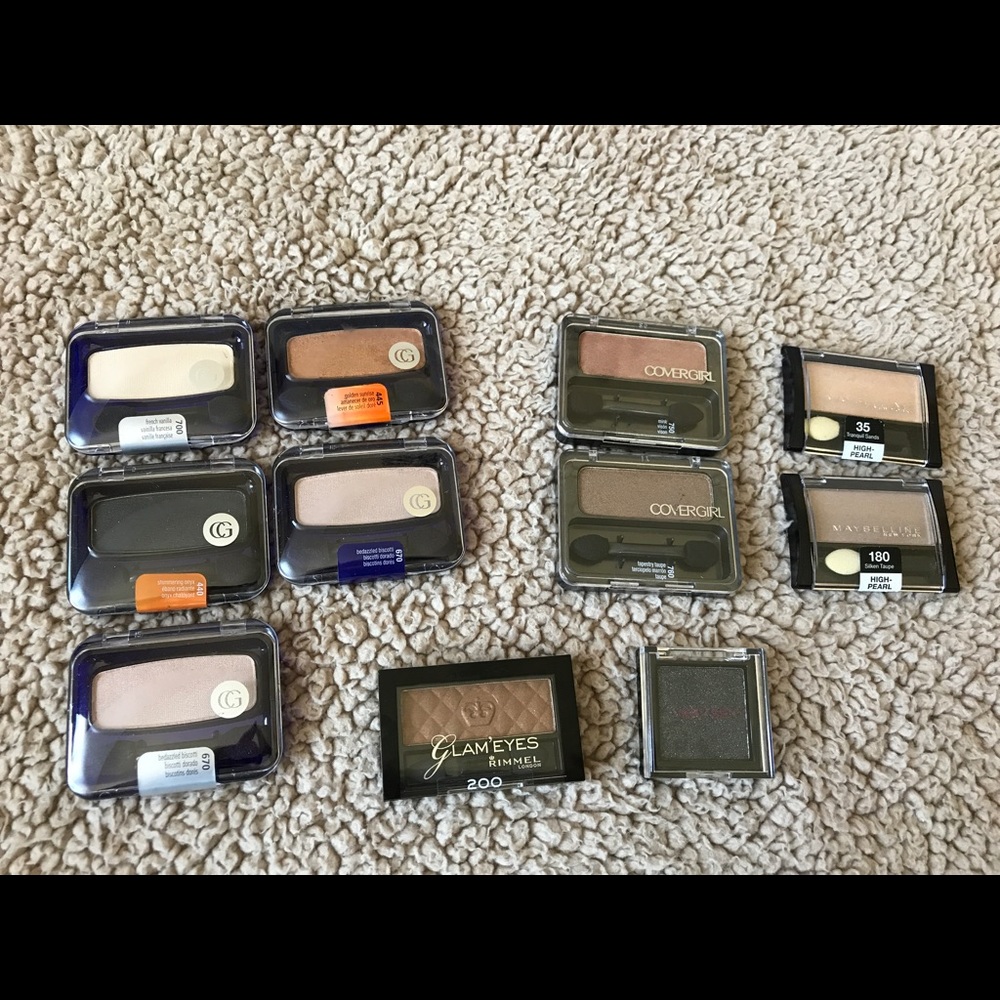Eye shadows by CG, Maybelline, Rimmel, and VS
